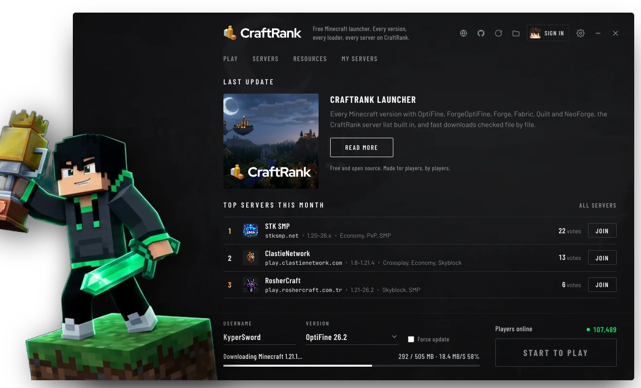 Minecraft wird heruntergeladen, mit Geschwindigkeitsanzeige