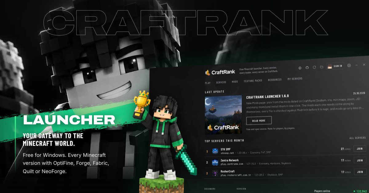 CraftRank Launcher: Free Minecraft Launcher for Windows